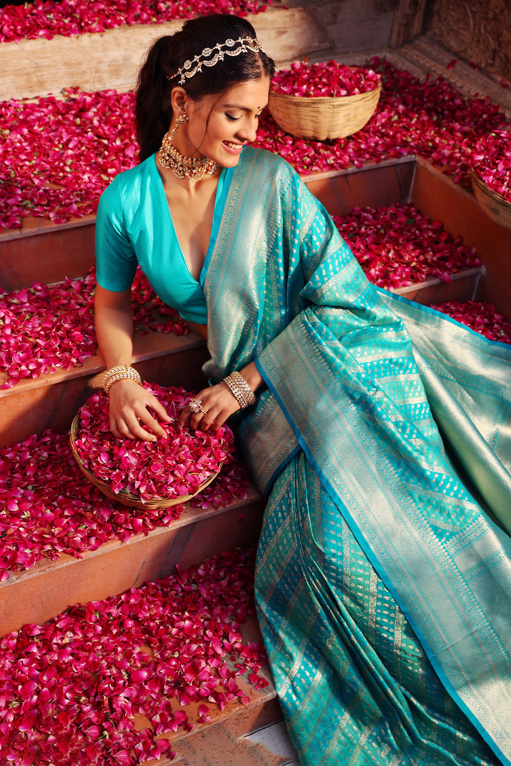 Turquoise Colour Silk Saree