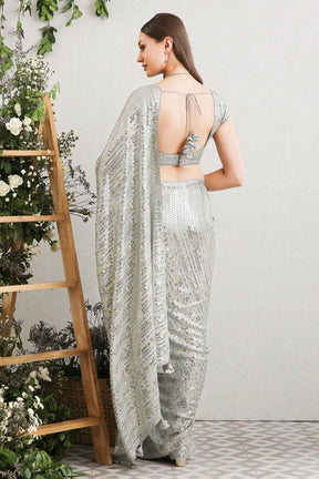 Grey Colour Sequins Work Georgette Saree.