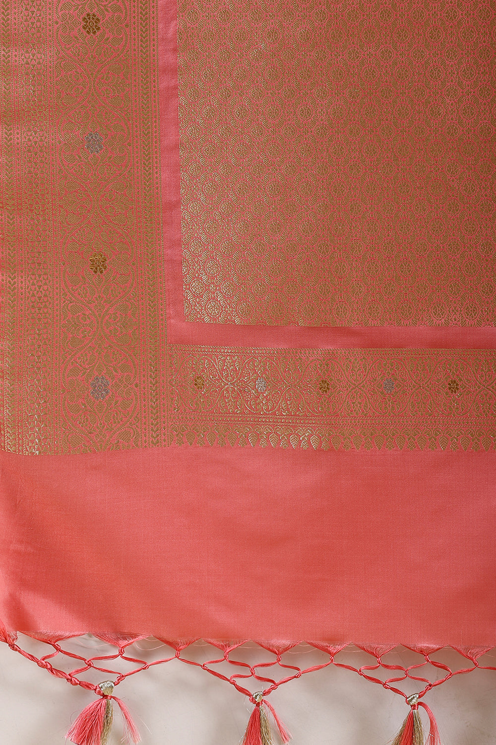 Coral Colour Woven Banarasi Silk Saree