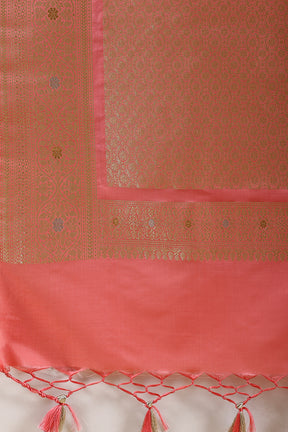 Coral Colour Woven Banarasi Silk Saree