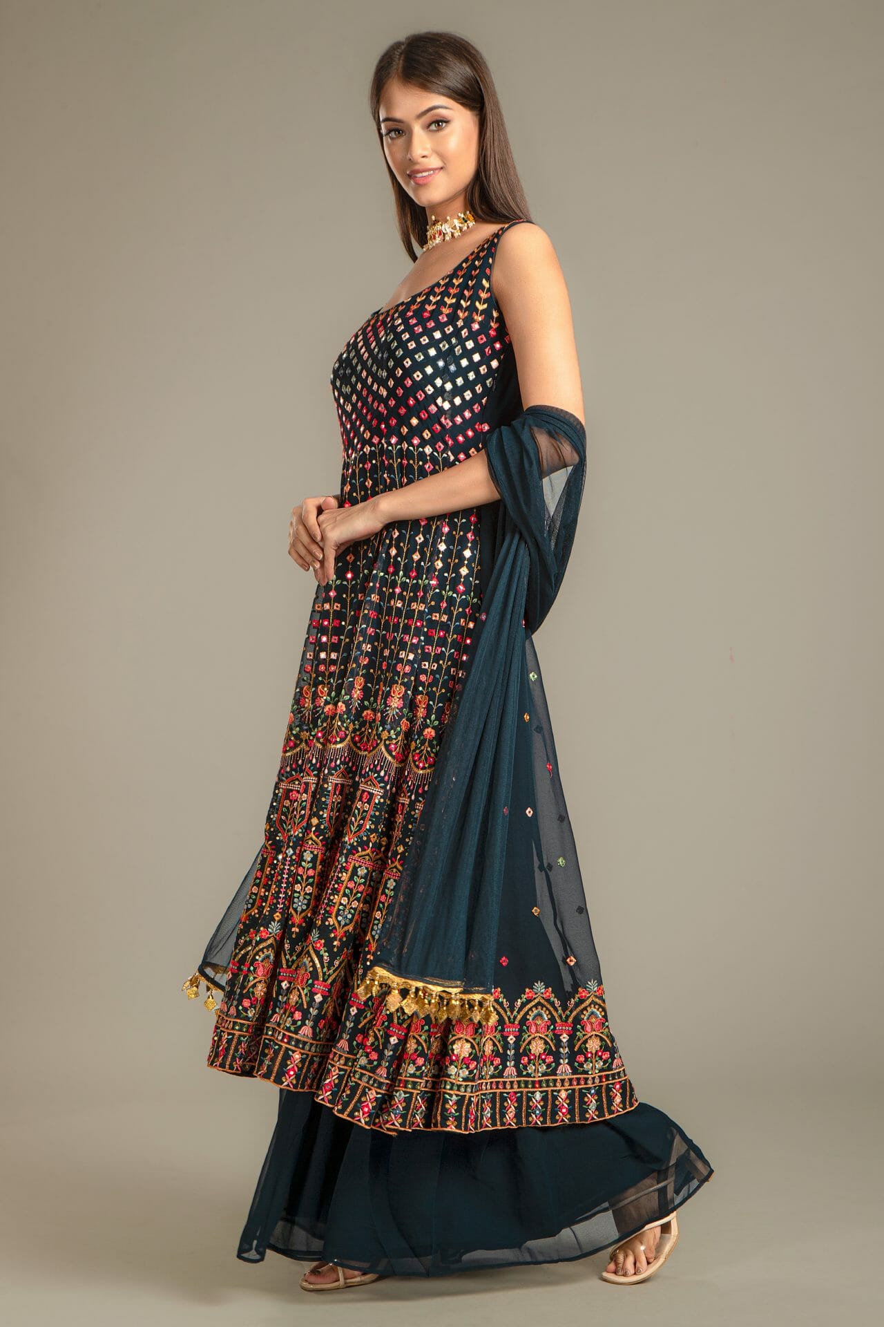 Navy Colour Georgette Anarkali Gharara Suit.
