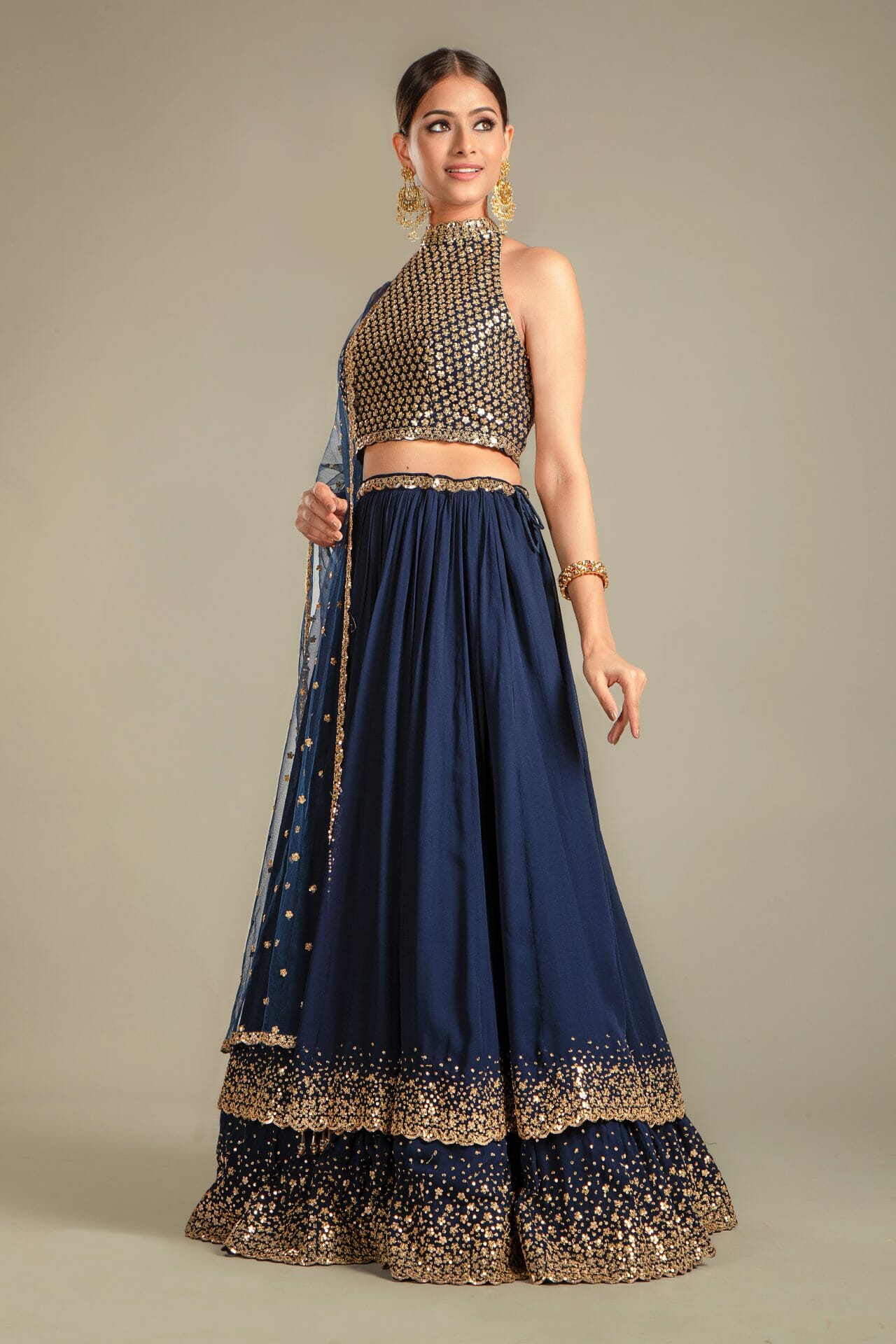 Navy Blue Georgette Lehenga