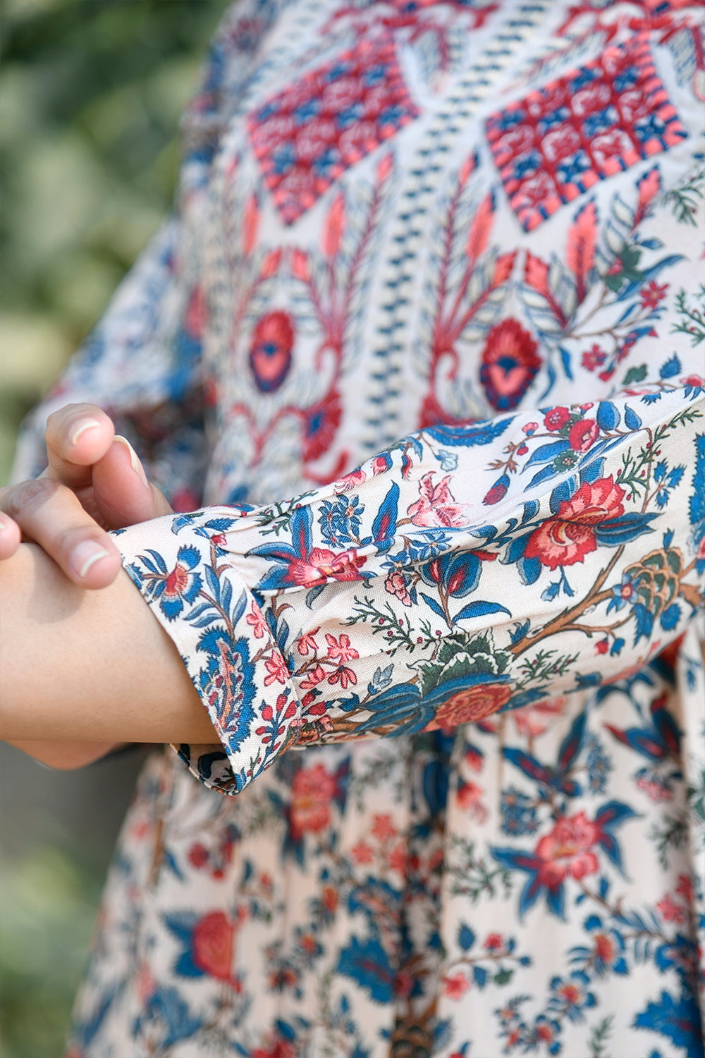 Beige Colour Cotton Printed Peonies Dress