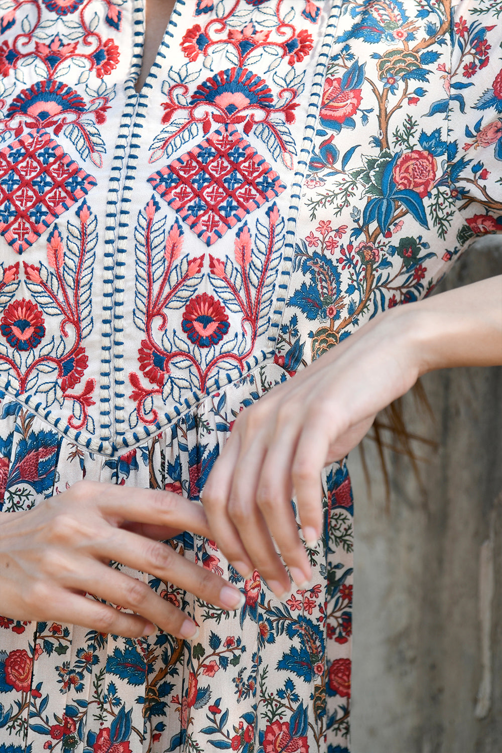 Beige Colour Cotton Printed Peonies Dress