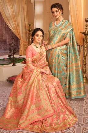 Turquoise Colour Banarsi Silk Saree.