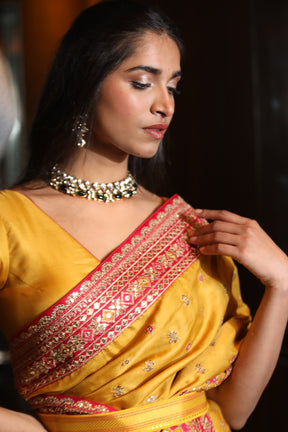 Mustard Colour Embroidery Silk Saree