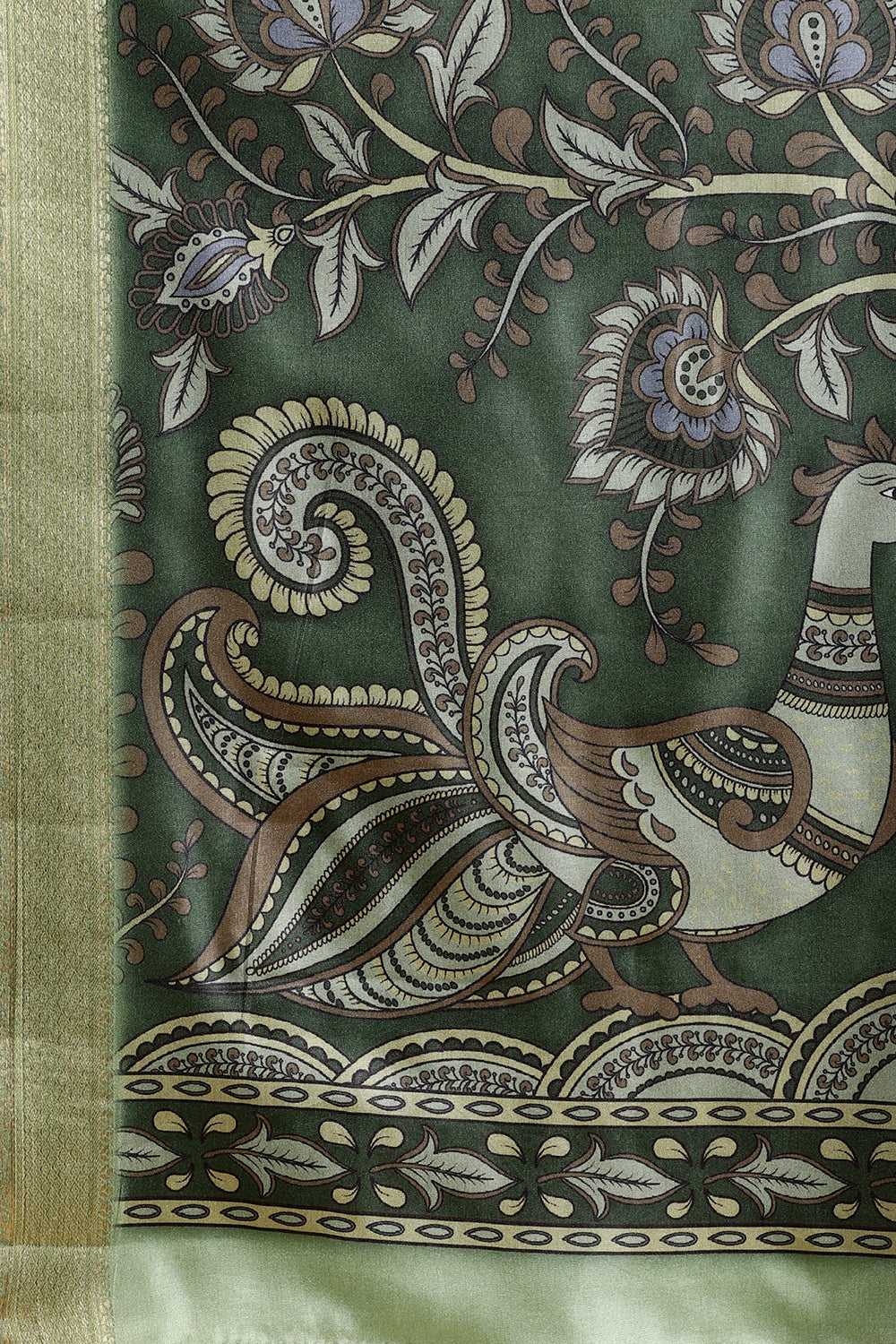 Green Color Digital Printed Tussar Silk Saree
