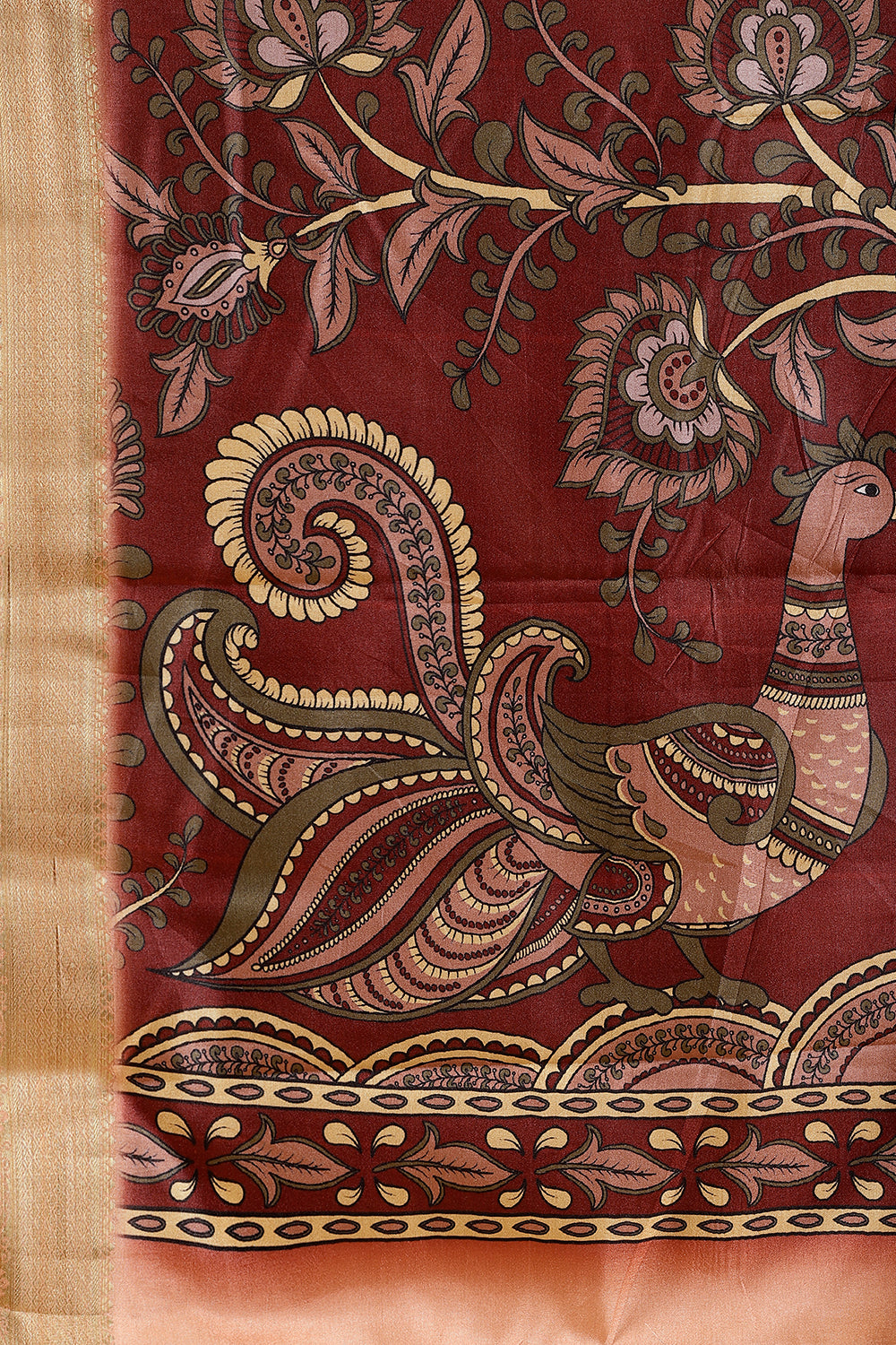 Rust Color Tussar Silk Digital Printed Saree