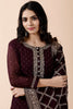 Dark Scarlet Color Organza Embroidered Suit