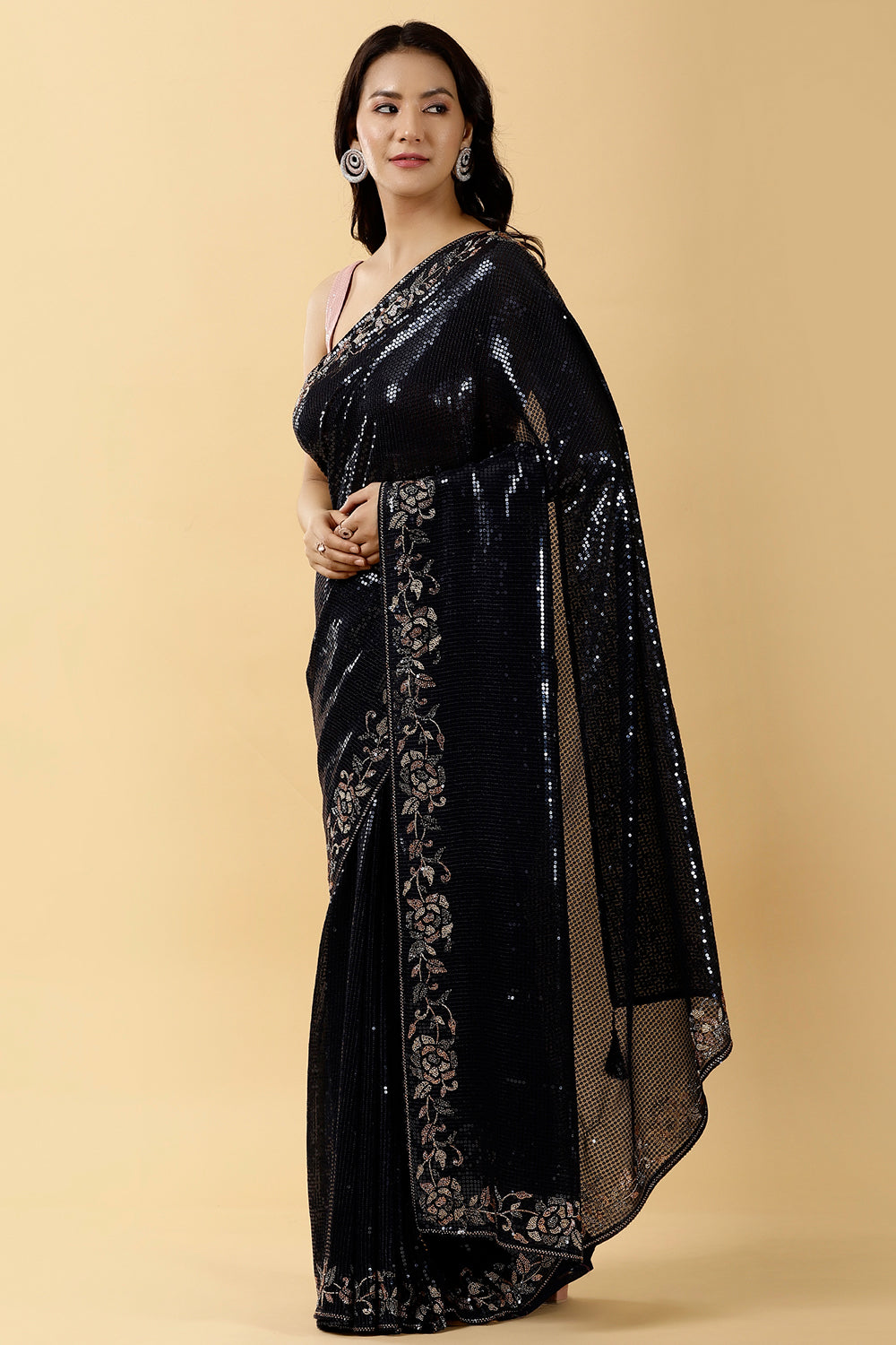 Navy Blue Colour Embroidered Georgette Saree