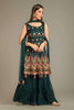 Bottle Green Georgette Peplum Gharara Suit.