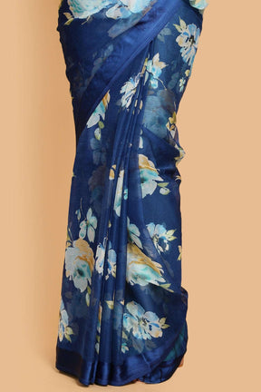 Blue Chiffon Printed Saree.