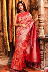 Fuchsia Pink Colour woven Silk Saree