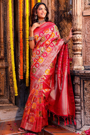 Fuchsia Pink Colour woven Silk Saree