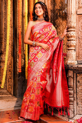 Fuchsia Pink Colour woven Silk Saree