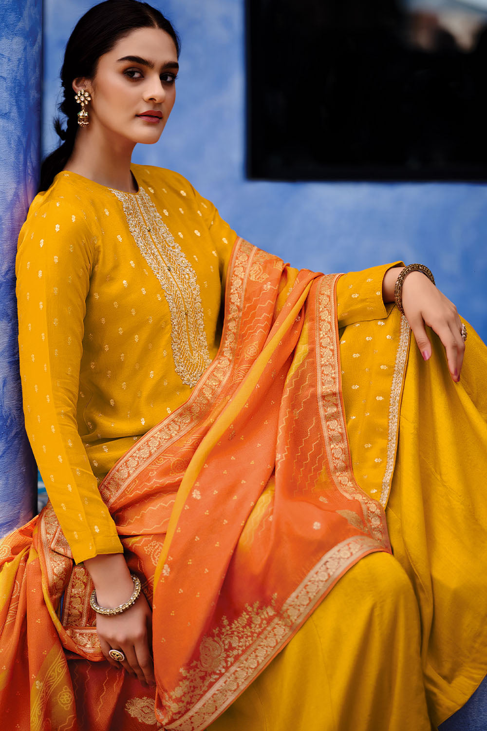 Mustard Color Silk Suit Material.