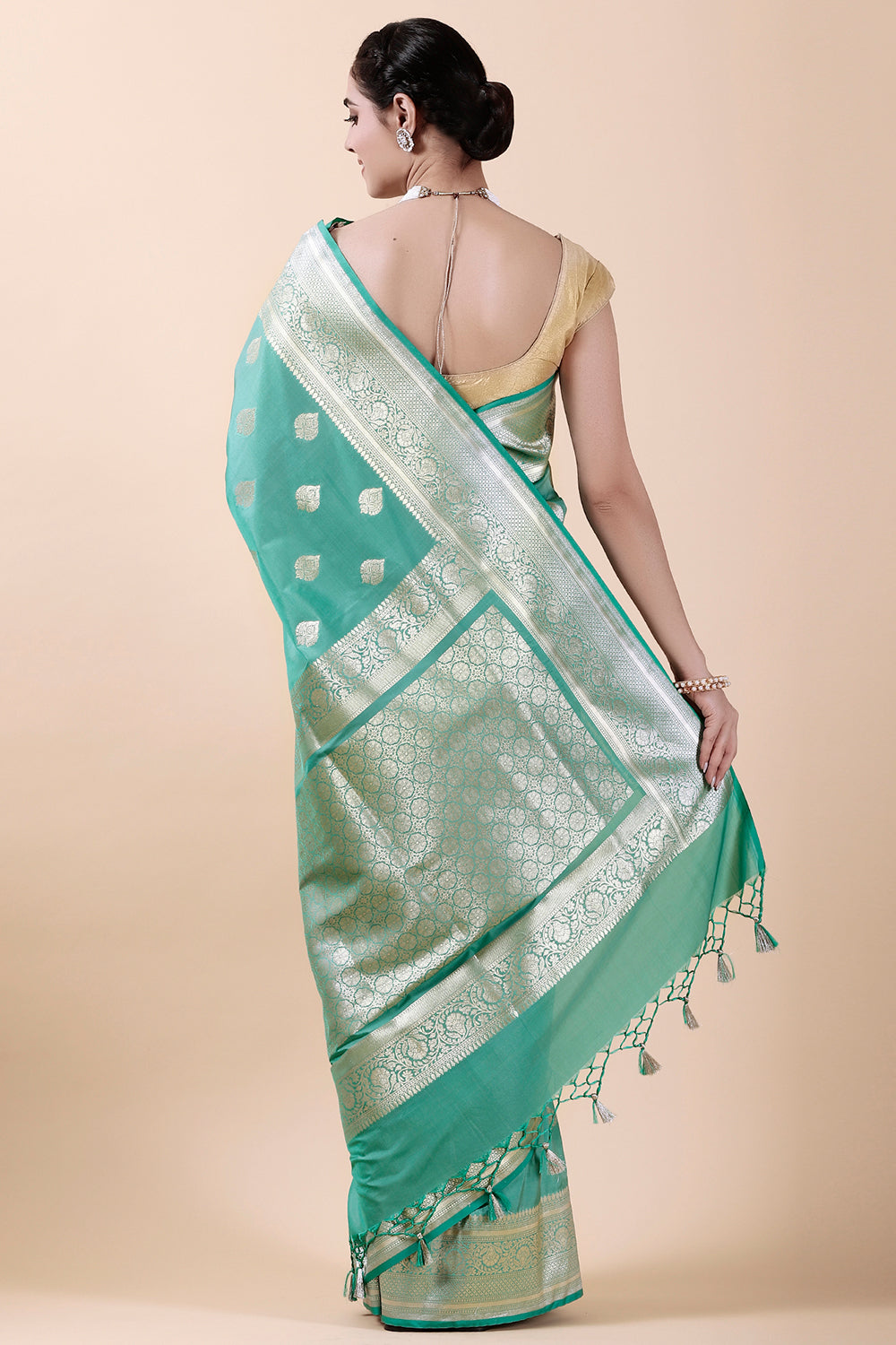 Teal Colour Banarsi Silk Weaving Saree.