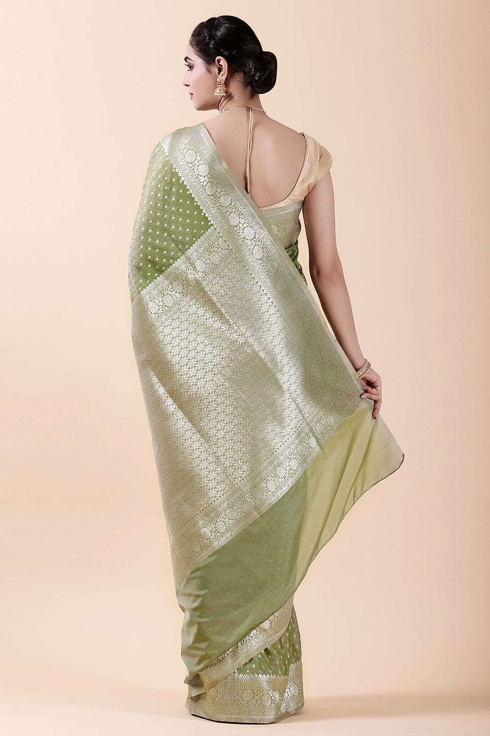 Sage Green Colour Banarsi Silk Weaving Saree.