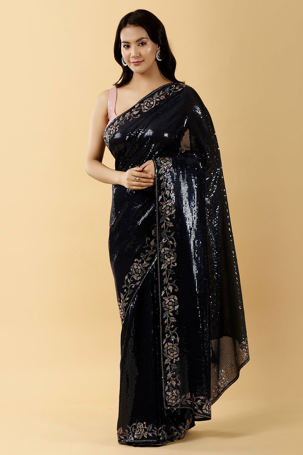Navy Blue Colour Embroidered Georgette Saree