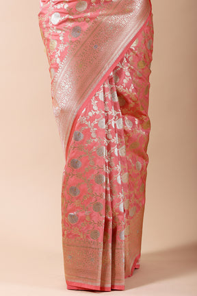 Coral Colour Woven Banarasi Silk Saree