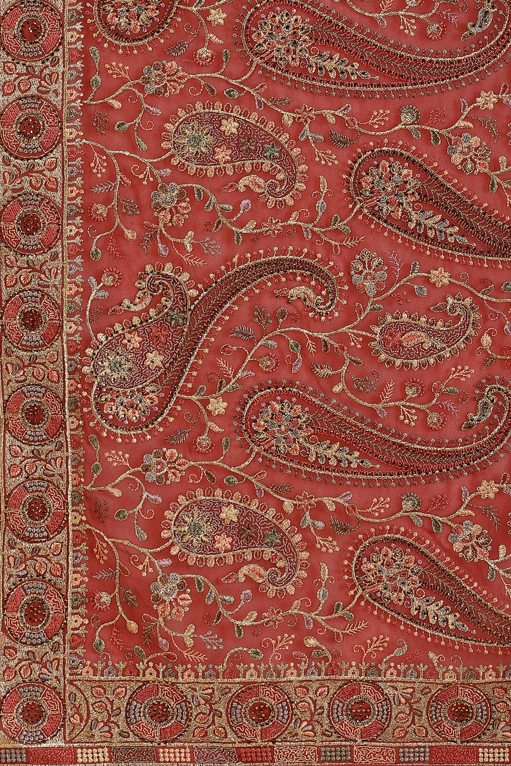 Rust Color Embroidered Saree