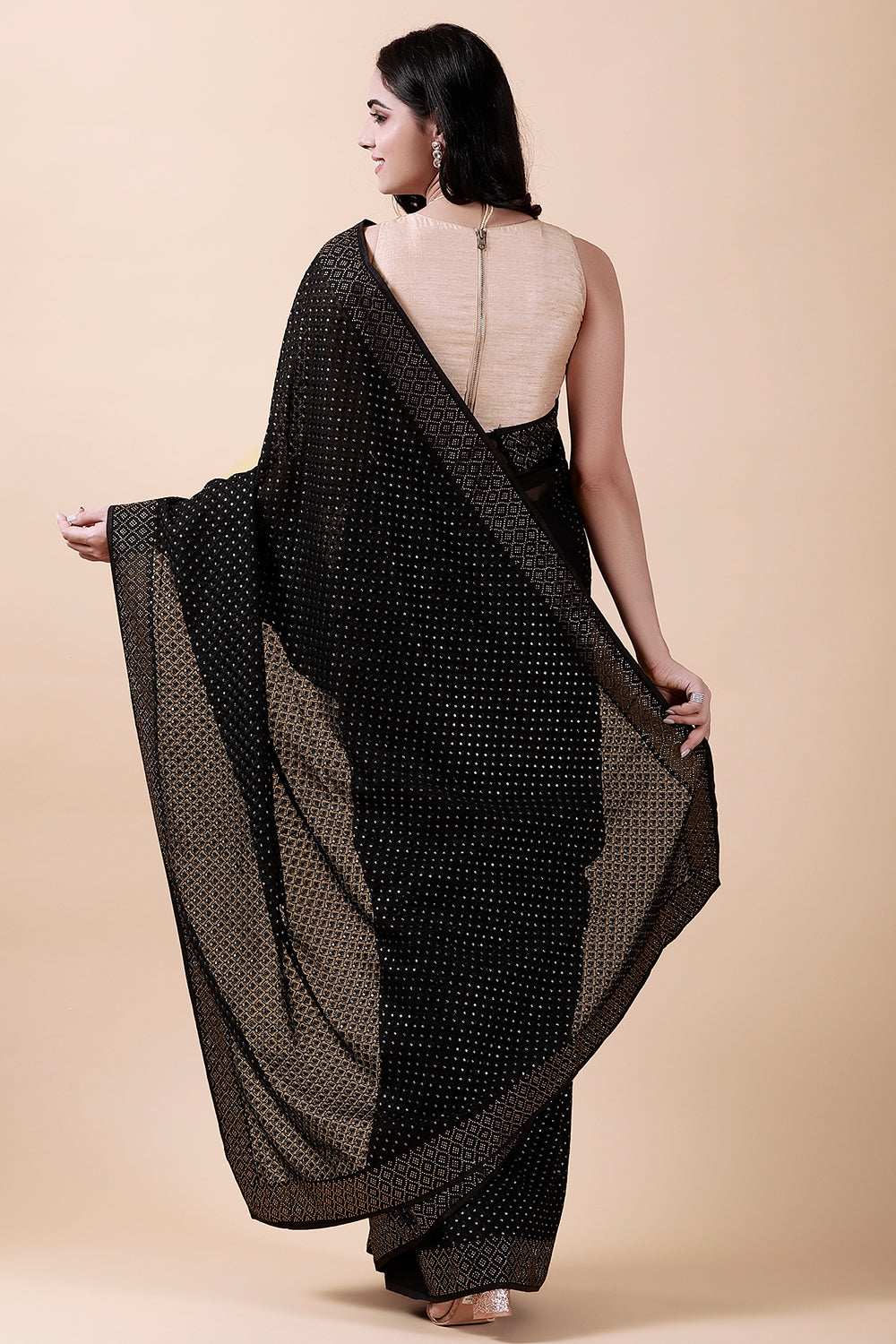 Black Color Georgette Embroidered Saree