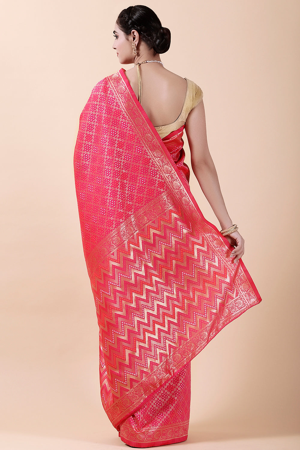 Fuchsia Pink Color Woven Cotton Saree.