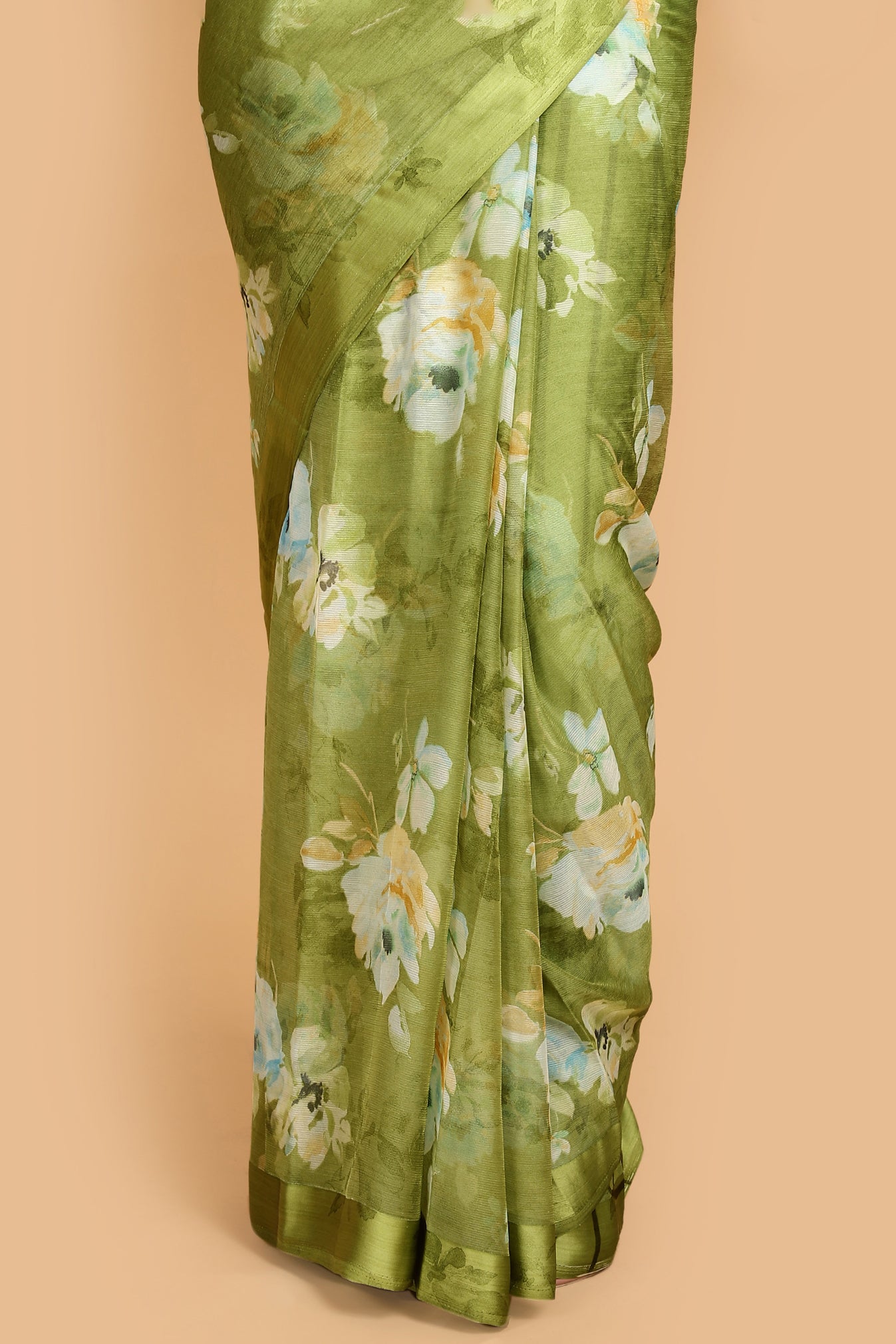 Green Chiffon Printed Saree.