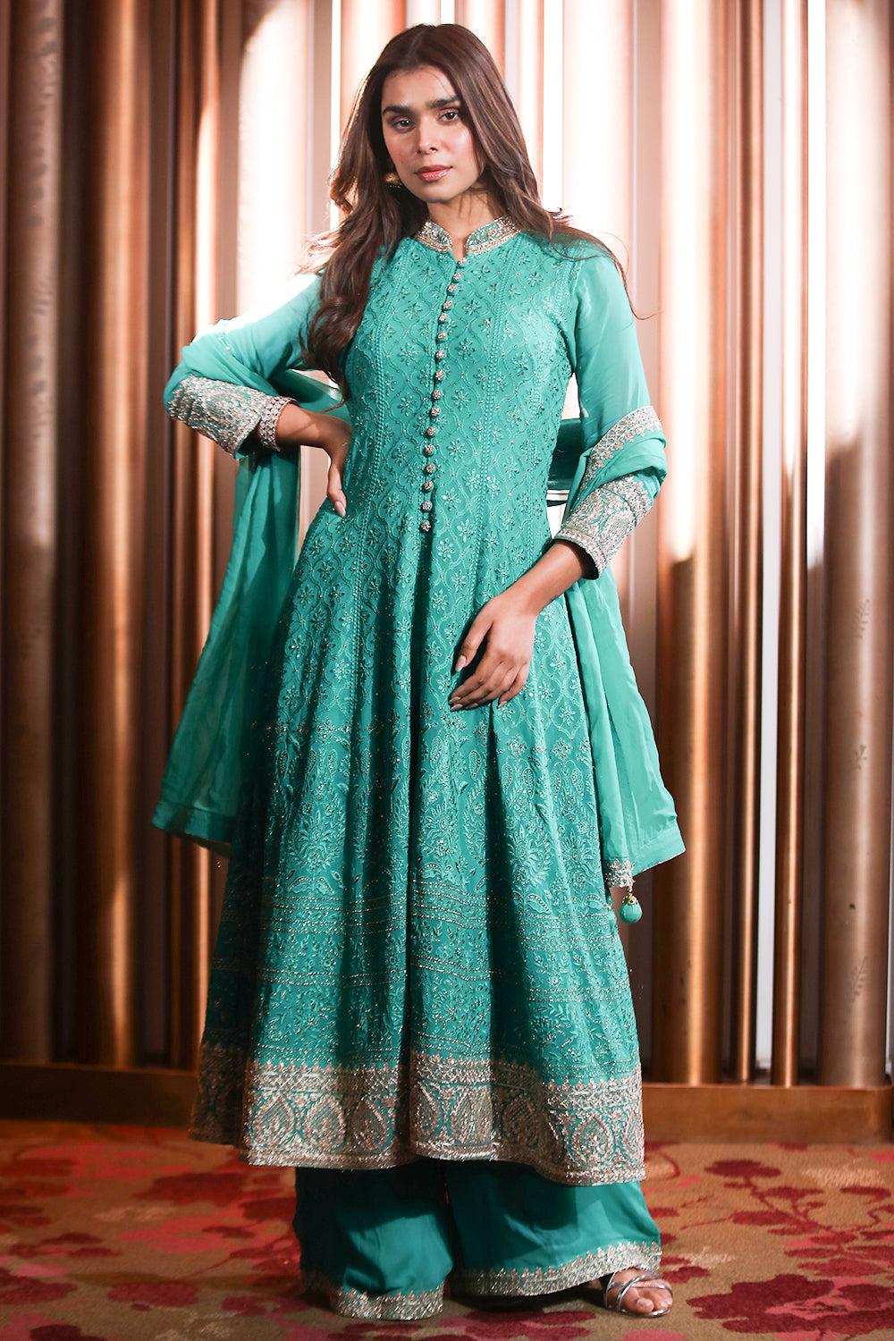 Turquoise Colour Georgette Thread Works Suit