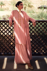 Peach Colour Embroidered Organza Unstitched Suit Material