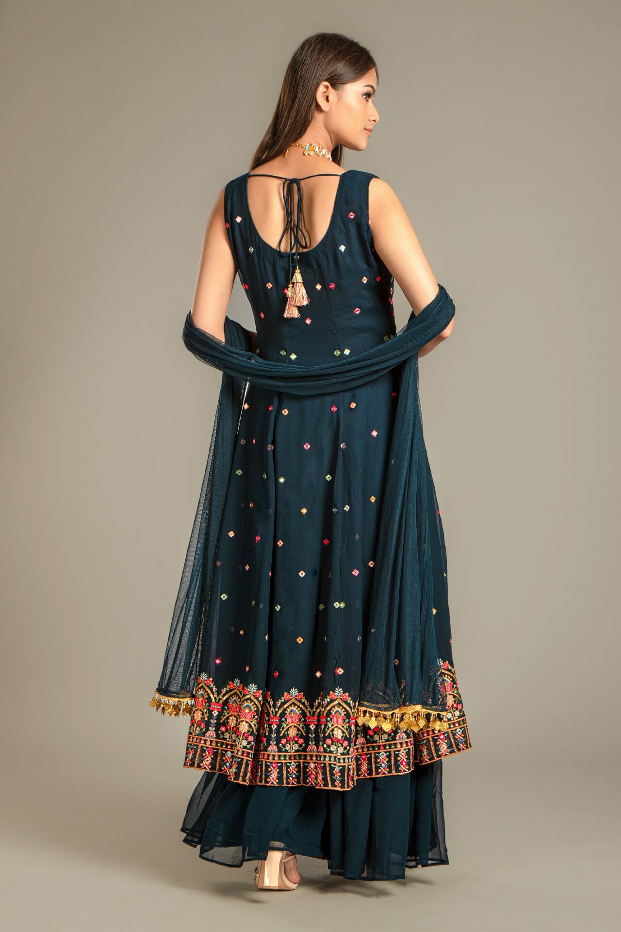 Navy Colour Georgette Anarkali Gharara Suit.