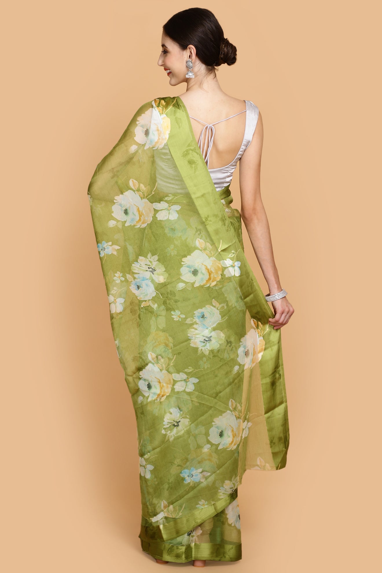 Green Chiffon Printed Saree.