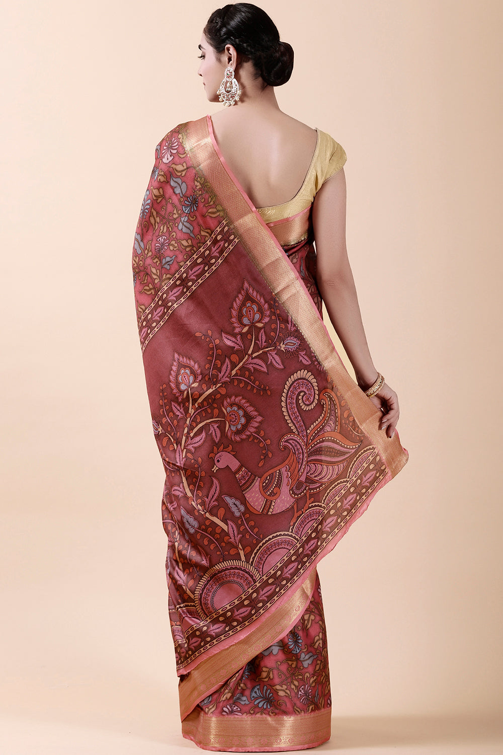 Punch Pink Color Tussar Silk Digital Printed Saree