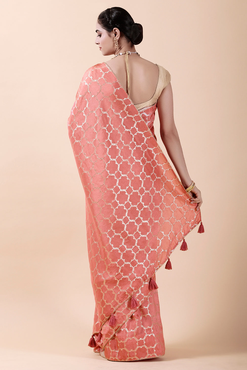 Peach Colour Weaving Silk Saree