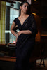 Navy Blue Color Georgette Embroidered Saree