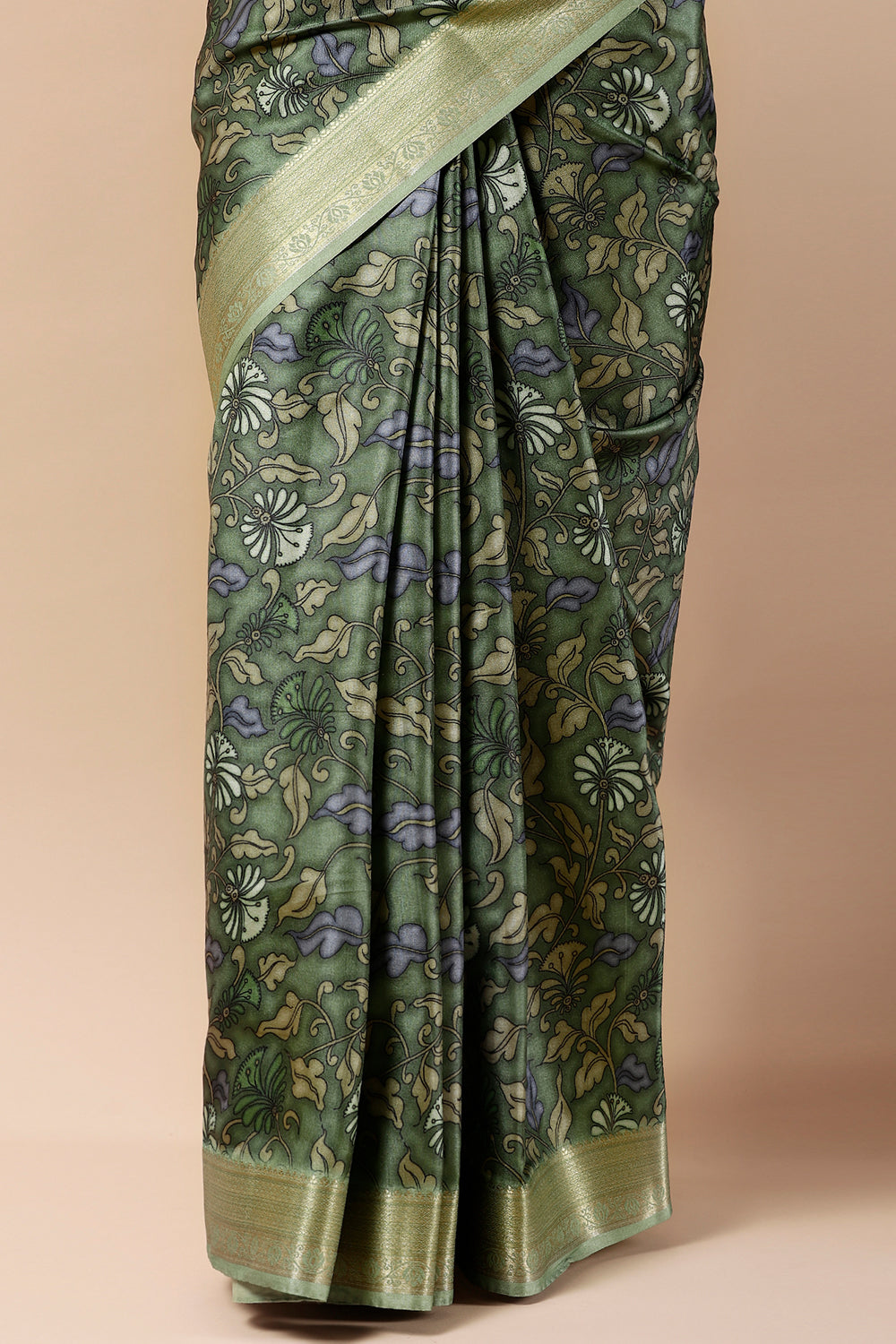 Green Color Digital Printed Tussar Silk Saree