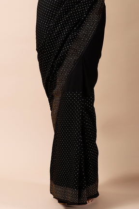 Black Color Georgette Embroidered Saree