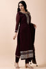 Dark Scarlet Color Organza Embroidered Suit