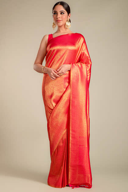 Fuchsia Pink Color Silk Saree.