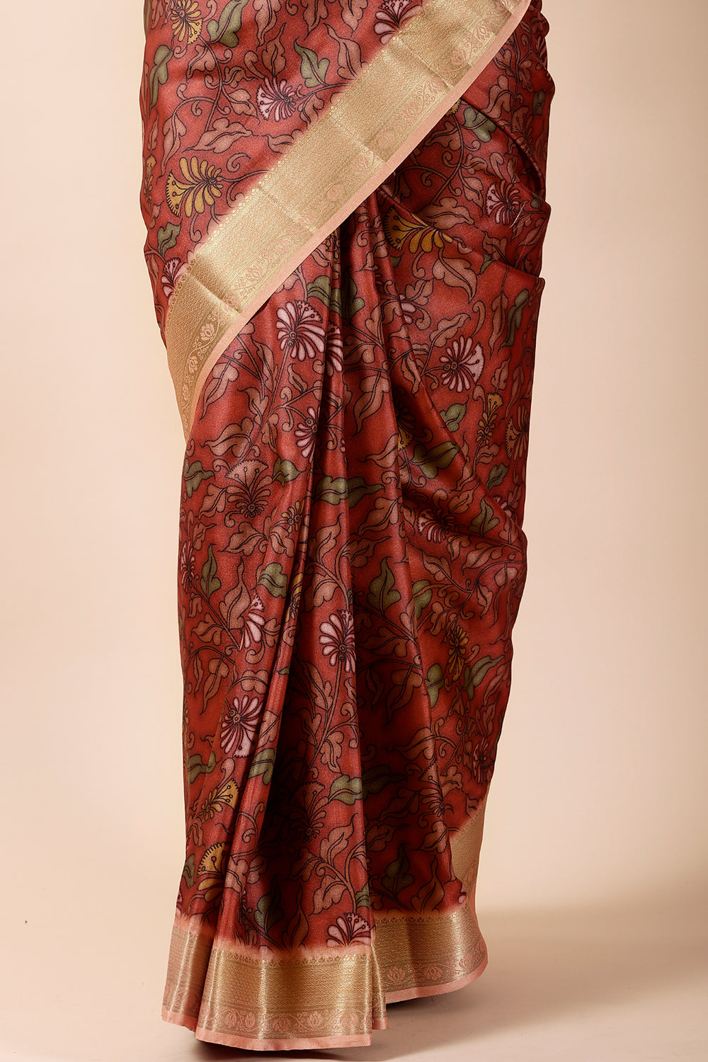 Rust Color Tussar Silk Digital Printed Saree