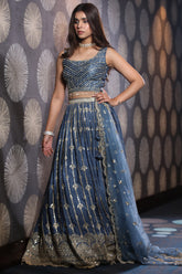 Blue Colour Chinon Silk Lehenga