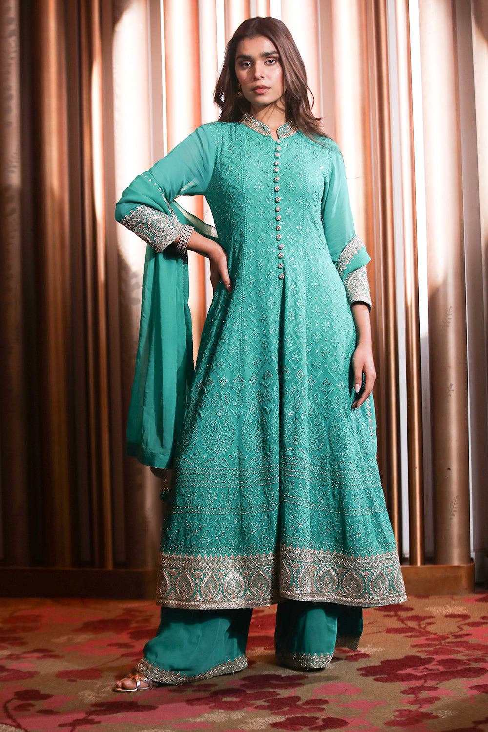 Turquoise Colour Georgette Thread Works Suit