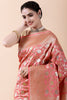 Coral Colour Woven Banarasi Silk Saree