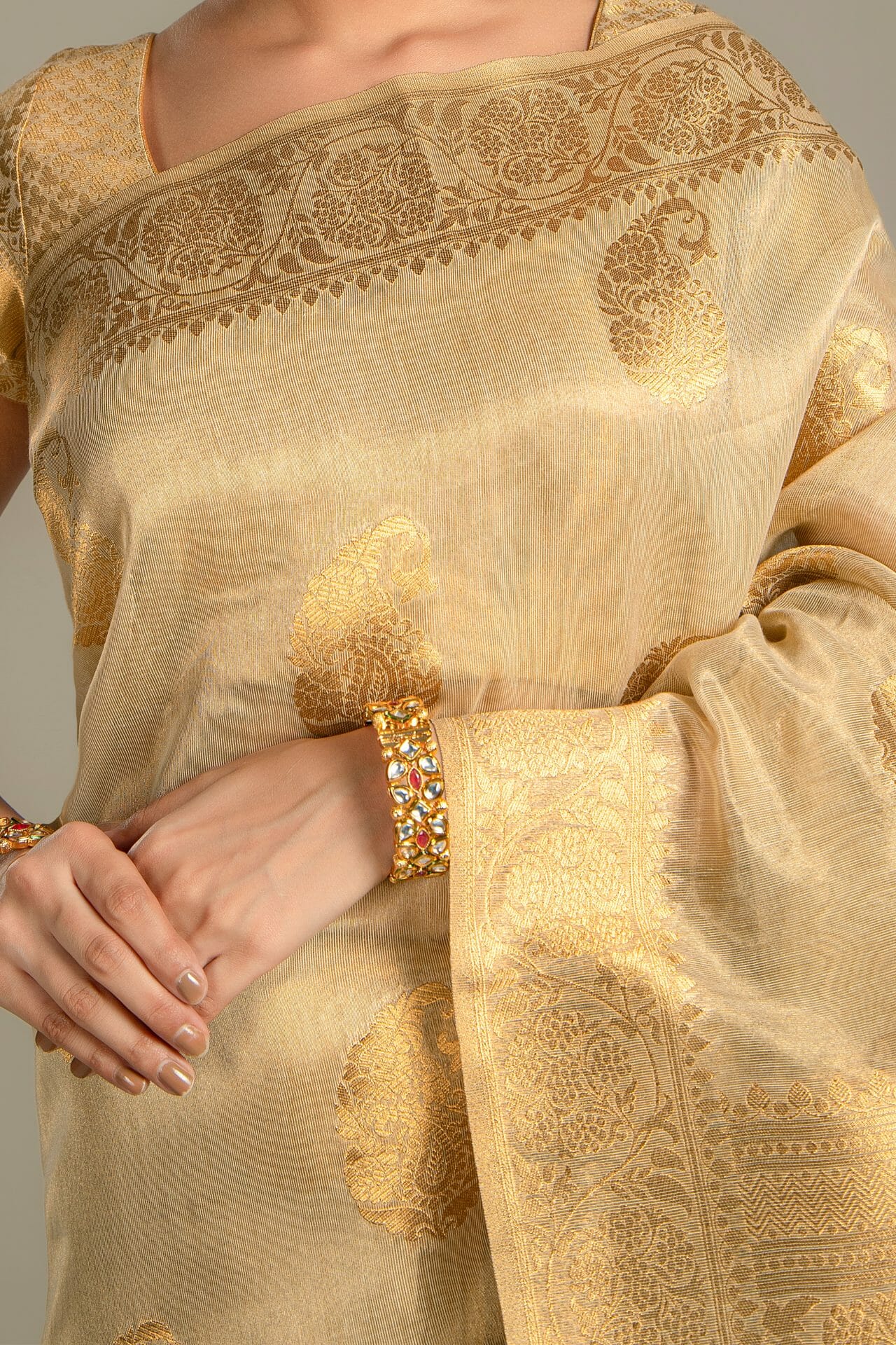 Golden Colour Tissue Silk Saree