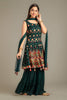 Bottle Green Georgette Peplum Gharara Suit.