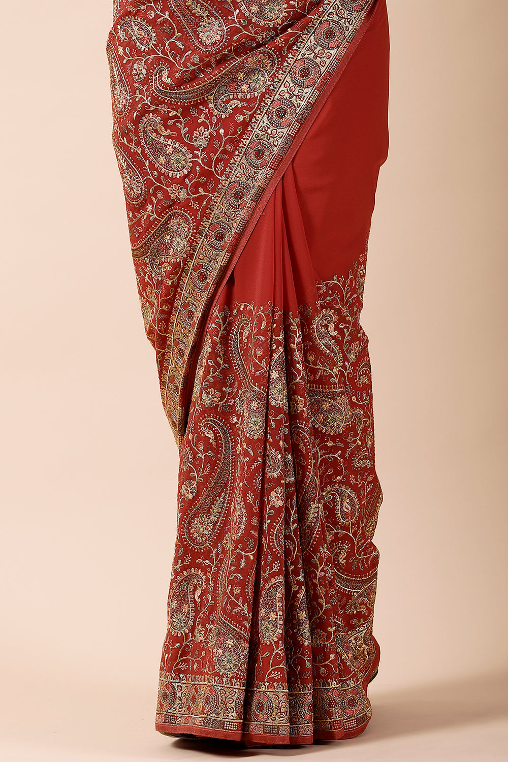 Rust Color Embroidered Saree