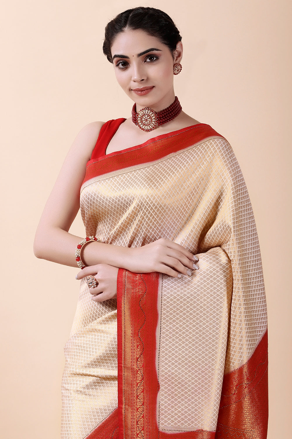 Cream Color Woven Silk Saree