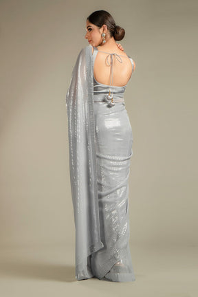 Grey Colour Sequins Work Saree