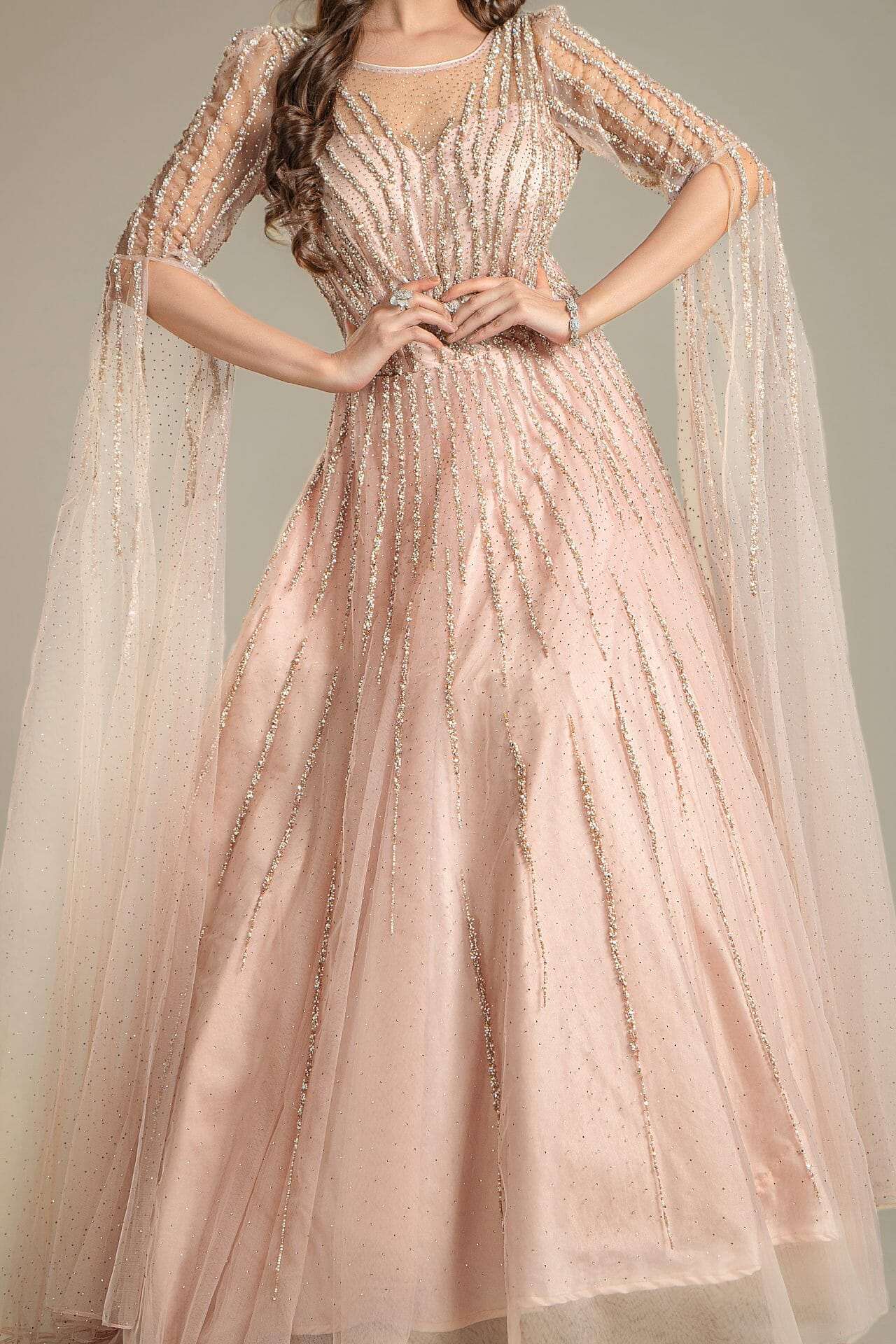Buy Wedding Wear Net Light Pink Gown LSTV114595