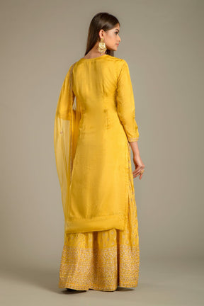 Yellow Colour Embroidered Silk Suit